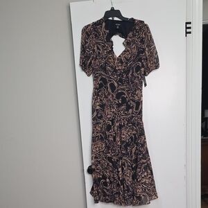 BCBG Black and Tan Patterned Midi Dress